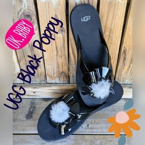 NIB UGG Black K Poppy Flip Flops, Sz 6